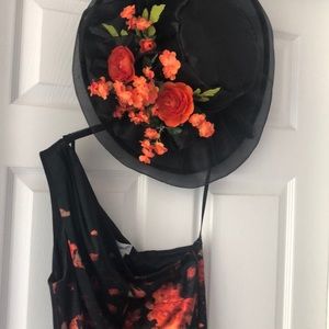 Black Wide Brim Hat With Floral Embellishments